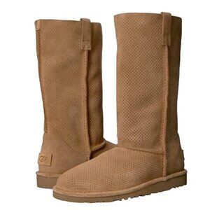 UGG NEW Classic Unlined Perforated Leather Tall Pull On Boots Suede Lightweight